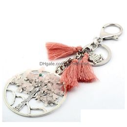 Key Rings Arrival Natural Gravel Tassel Keychains Pendant Key Ring Jewelry 9 Colors For Party Gift Drop Delivery Dhsuu