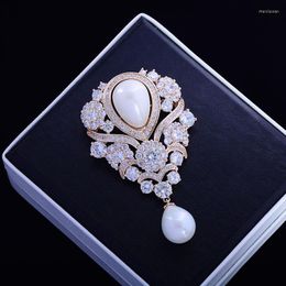 Brooches OKILY Vintage Women Large Pearl Bridal Zircon Rhinestone Water Drop Brooch Pin Jewellery Charm Wedding Party Sparkling