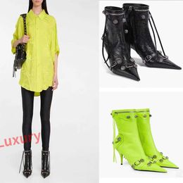 Luxury Designer Pointed Fine High Heel Metal Side Zipper Tassel Short Boots Europe And The United States Large Size Female Boots 221130