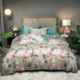 Bedding sets Luxury Egyptian Cotton Duvet Cover Set Queen King Vibrant Flower Tree Leaves Print with Zipper Bed Sheet Pillowcases 221129