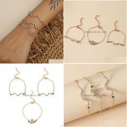 Bangle Fashion Jewellery Mtilayer Bracelet Set Rhinestone Snake Chain Bracelets 3Pcs/Set Drop Delivery Dhemo