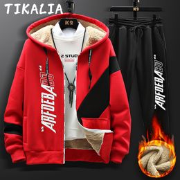 Mens Tracksuits Winter Outfits Thick Warm Tracksuit 2 Piece Set Fashion Clothing Sportswear Running Suit Jogging Fleece Lined 221130