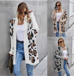 QNPQYX Autumn Street Women's Leopard Print Sweater Casual Loose Long-sleeved Knitted Fashion Cardigan Jumpers Outerwear Jacket