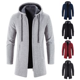 Mens Sweaters Autumnwinter Long Coat Grab Cashmere Sweater Thick Warm Hooded Jumper Cardigan Fashion Solid Color Jacket 221130