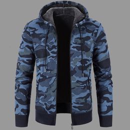 Mens Sweaters Winter Thick Warm Camouflage Cardigan Sweatercoat Hooded Jacket Male Autumn Slim Fit Hood Outwear Sweater Coat Clothing 221130