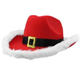 Christmas Decorations P82D Santa Claus Party Cap Hat Felt Western Red Cowboy Wide Brim Cowgirl Jazz for Women Men 221130