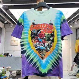 Men's T-Shirts Water wash tie-dye lettering space bear print round-necked short-sleeved T-shirt man T221130