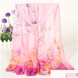 Scarves Summer Women Slik Scarf Sunsn Chiffon Florals Shawl Wraps Thin Beach Scarves Drop Delivery Fashion Accessories Hats Gloves Dhkut