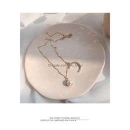 Pendant Necklaces Fashion Jewellery Rhinstone Moon Faux Pearl Necklace Lady Sweet Choker Drop Delivery Necklaces Pendants Dhaem