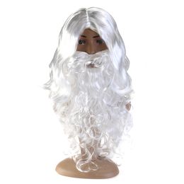 Christmas Decorations White Santa Claus Moustache Hat Fancy Dress Costume Wizard Wig And Beard Set Hallowee Xmas Party Decoration A30 221130