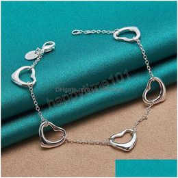 Charm Bracelets 925 Sterling Sier Five Heart Chain Bracelet For Woman Charm Wedding Engagement Fashion Party Jewelry Drop Delivery Br Dhypv