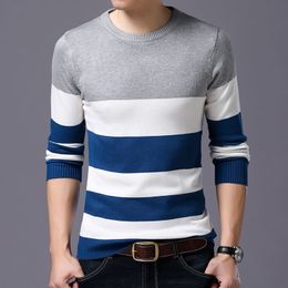 Mens Sweaters Trend Long Sleeved Pullover Loose Stripe Patchwork Jumper Round Neck Tshirt Knitwear Thin Sweater for Spring and Autumn 221130