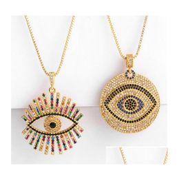 Pendant Necklaces Evil Eye Necklace Iced Out Pendant Luxury Colorf Cz Collar Necklaces Fashion Women Girl 18K Gold Plated Cubic Zirc Dhrzi
