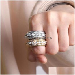 Band Rings Hip Hop 5 Rows Men Solid Rotatable Cubic Zircon Iced Out Ring Gold Sier Colours Classic Size 712 Drop Delivery Jewellery Dh9Id