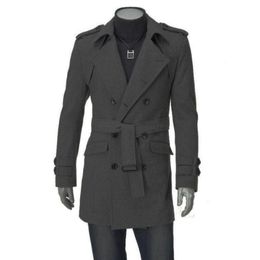 Men's Jackets Autumn Winter Men's Coat Korean Fashion Trench Medium Long Double Breasted Tweed Overcoat Male Outerwear 221130