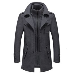 Mens Wool Blends Fashion Winter Coat Double Collar Thick Jacket Single Breasted Trench Overcoats 221129