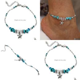 Anklets Fashion Jewellery Vintage Starfish Pendant Beads Charms Anklet Beaded Bracelet Beach Anklets Drop Delivery Dhlbp