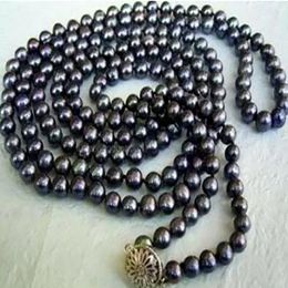 Fashion Jewelry Long 8-9mm Black Pearl Necklace AAAA 50inch