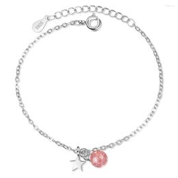 Link Bracelets Natural Strawberry Pink Crystal Bracelet For Woman Female Silver Colour Jewellery Five-pointed Star Pendant INS Girl SB123