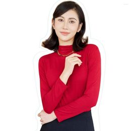 Women's Blouses Bottoming Blouse Stretchy Breathable Dressing Up Simple Pure Colours Warm Top Women Daily Clothing