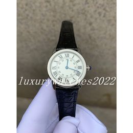 30mm Classic Women Geometric White Round Watches 30mm Quartz Movement Genuine Lether Starp Female Roman Arab Double Number Wristwatch Clock
