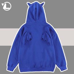 Men's Hoodies Sweatshirts Demon Horns Wing Men Women Solid Colour Fleece Hooded Pullovers Soft Cosy Tops Hip Hop Loose Casual Street Sweatshirt 221129