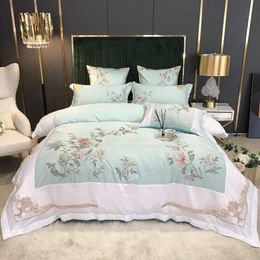 Bedding sets 60S Satin Cotton Luxury Chinese Style Flowers Embroidery Set Queen King Duvet Cover Bed Sheet Or Fitted Pillowcase 221129