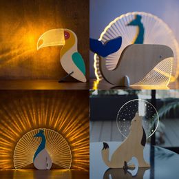 Decorative Objects Figurines Creative Home Decorate Animal Luminous Ornaments Wood Acrylic Art Table Sirius Whale Toucan Room Decor 221129