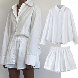 Women's Tracksuits Maxdutti Ins Blogger Fashion Blouse Women Vintage Oversize Boyfriend SleeveHigh Street Cotton Shirt Harem Shorts Bermuda
