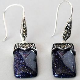 new fashion Jewellery blue sand stone 925 silver macasite earrings