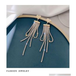 Dangle Chandelier Fashion Jewellery S925 Sier Needle Long Earrings Heart Rhinstone Tassels Dangle Stud Drop Delivery Dhmh5