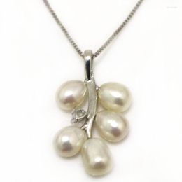 Pendant Necklaces 18 Inches Grape Style 6-7mm White Rice Pearl 925 Sterling Silver Pendent Necklace With Zirconia
