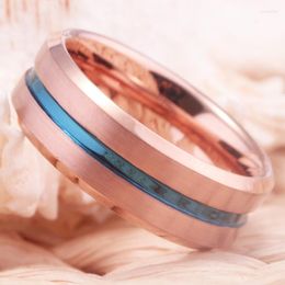 Wedding Rings Men's 8mm Blue Grooved Tungsten Carbide Ring Matte Finish Rose Golden Beveled Edge Band Size 6 To 13