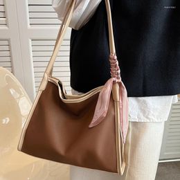 Evening Bags Female Large Capacity Tote Bag Soft Leather Shoulder Stylish All Match Handbags Women Silk Scarf Decoration Shopping