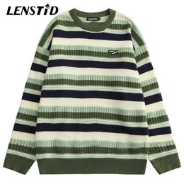 Mens Sweaters LENSTID Men Long Sleeve Knitted Jumper Hip Hop Striped Streetwear Harajuku Autumn Fashion Casual Pullovers Outwear 221129