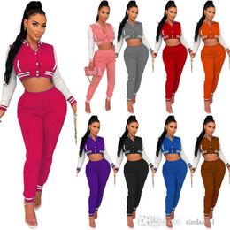 Designer Tracksuits Fashion Thread Multicolor Baseball Suit Letterman Varsity Jacket Sweatsuit Set Ladies Crop Top PantsThickening Tracksuite Jogging Suits