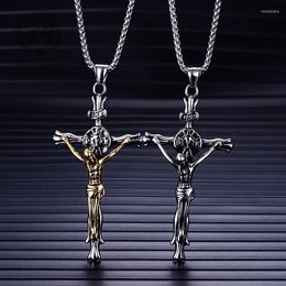 Chains Zhijia Jewelry Cross Necklace Men/Women Christmas Gift Trendy Stinless Steel Vintage Crucifix Jesus Chain & Pendant