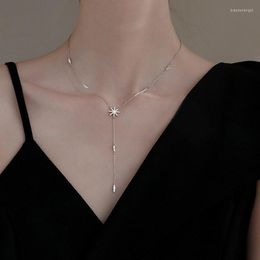 Chains Trendy Pendant 925 Sterling Silver Chain Necklace Shape Zircon Shiny Jewellery For Women Holiday Gift Mother