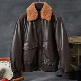 Men's Leather Faux Leather Men Leather Jacket Soft Thin Sheepskin Natural Fur Collar Flight Jackets Men's Clothing Autumn Male Skin Coat Chest 112-140cm 221130