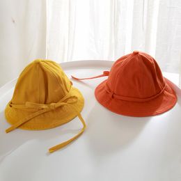 Hats Children Fisherman Cap Spring Summer Girls Sunscreen Solid Colour Outdoor Bucket Hat Girl Bowknot Sweet Sunshade Basin H7409