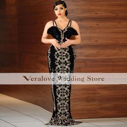 Black Dress Velve African Prom Dress Mermaid 2023 Beads Spaghetti Straps Occasion Party Gowns for Women Vestido De Festa
