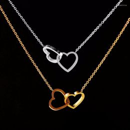 Pendant Necklaces Wholesale 10piece Anniversary Jewelry Stainless Steel Double Heart Necklace Women Charm Long Chain Collares Mujer Gifts