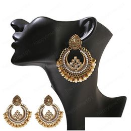 Dangle Chandelier Ethnic Womens Gold Flower Jhumka Dangle Earring Femmes Drip Oil Earrings Orecchinnna Vintage Pearl Drop Delivery Dh2Yk