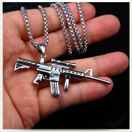 Uraltes silbernes Spiel-Maschinengewehr-Halsketten-Anhänger, Edelstahlkette, Hip-Hop-Halsketten, Modeschmuck für Damen und Herren, Geschenk von Will und Sandy