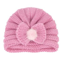 INS baby winter warm hat with knitted bowknot Luxury Toddler wool knit beanies Winter infant Girls boys Hats fashion kids Woollen skiing beanie cap