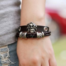 Bangle 2022 Vintage Retro Rivet Punk Cool Hip Hop Accessorie Bracelet Handmade Cowhide Skull Skeleton Viking Cuff Braid Bangles