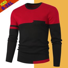 Mens Sweaters High Quality Men Pullover Fashion Slim Knitwear Jumper Man Patch Work Male Jersey Top Boy Sweatshirt Red Black 221130