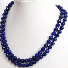 Newly blue lapis lazuli 10mm elegant long fashoin necklace jewelry 36inch