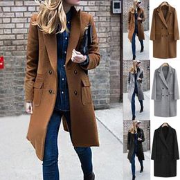 Women's Trench Coats Womens Winter Lapel Wool Coat Jacket Big Pocket Overcoat Outwear