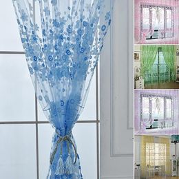 Curtain Window Decors Translucent Floral Pattern Room Decor Pastoral Balcony Valance For Home Office Cafe